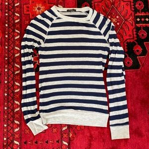 Grey and navy striped long sleeve shirt